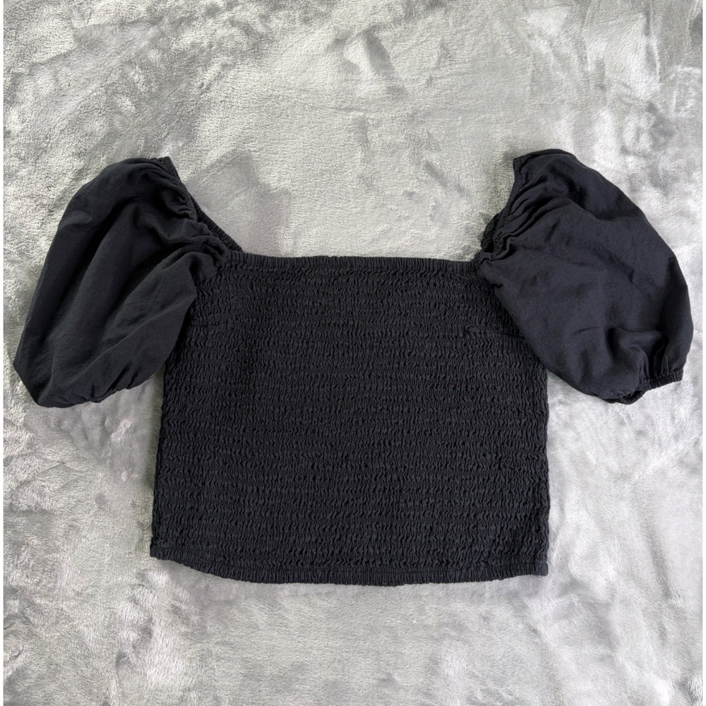 Abercrombie & Fitch Black Smocked Puff Sleeve Crop Top‎ Womens Size L Boho